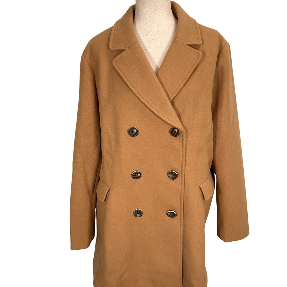 Agnes Orinda Coat Womens 3X Camel Tan Double Breasted Classic Polyester Jacket